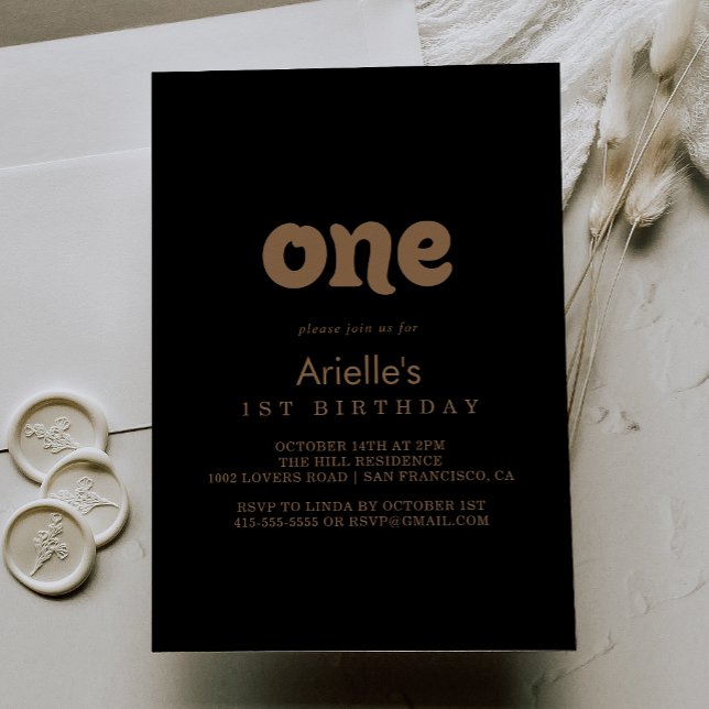 Black Gold Classic Minimal First Birthday Party Invitation (Creator Uploaded)