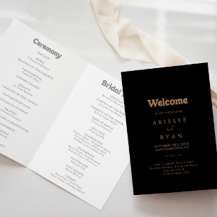 Black Gold Classic Minimal Folded Wedding Program