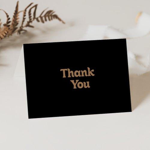Black Gold Classic Minimal Folded Wedding  Thank You Card