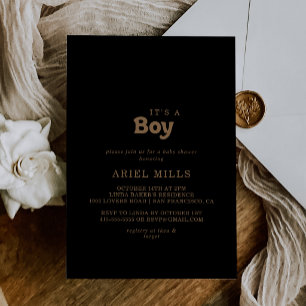 Black Gold Classic Minimal It's A Boy Baby Shower Invitation