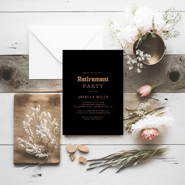 Black Gold Classic Minimal Retirement Party Invitation (Creator Uploaded)