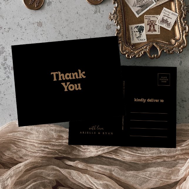 Black Gold Classic Minimal Thank You Postcard (Creator Uploaded)