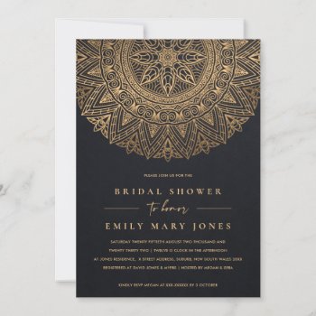 Black Gold Classic Ornate Mandala Bridal Shower Invitation by YellowFebPaperie at Zazzle