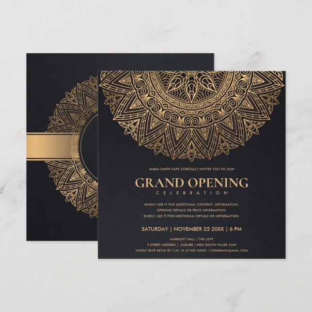 BLACK GOLD CLASSIC ORNATE MANDALA GRAND OPENING INVITATION (Front/Back)