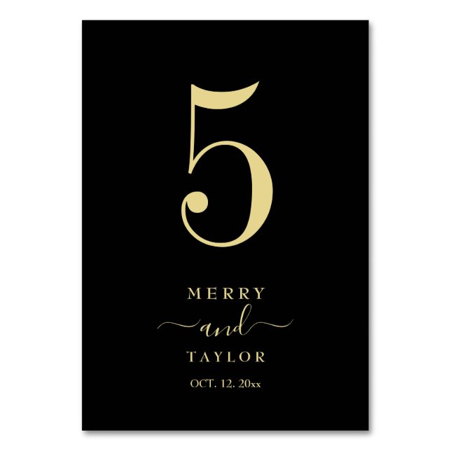 Black & gold Classic simple Wedding Table Number (Front)