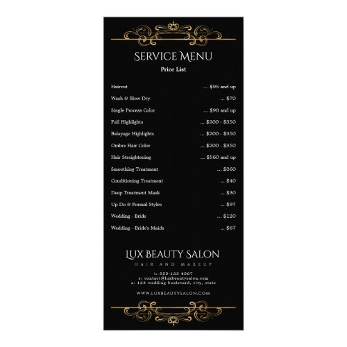 Black Gold Classic Swirls Service Price List Menu