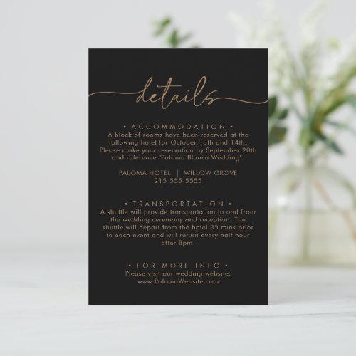 Black Gold Classic Wedding Details Enclosure Card