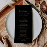Black Gold Classic Wedding Dinner Menu<br><div class="desc">This black gold classic wedding dinner menu card is perfect for a modern wedding. The simple and elegant design features classic and fancy script typography in burnt gold.

This menu can be used for a wedding reception,  rehearsal dinner,  bridal shower or any event.</div>