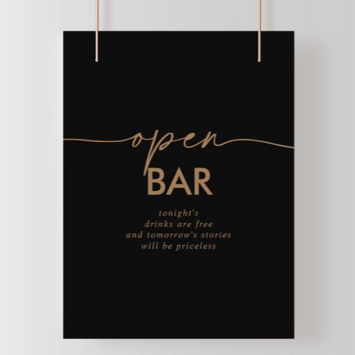 Black Gold Classic Wedding Open Bar Sign