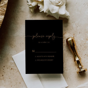 Black Gold Classic Wedding RSVP Card