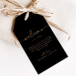 Black Gold Classic Wedding Welcome Gift Tags<br><div class="desc">These black gold classic wedding welcome gift tags are perfect for a modern wedding. The simple and elegant design features classic and fancy script typography in gold. 

These tags are perfect for hotel guest welcome bags and destination weddings.</div>