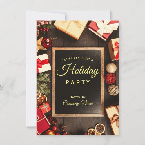 Black Gold Classy Corporate Holiday Party Invita I Invitation
