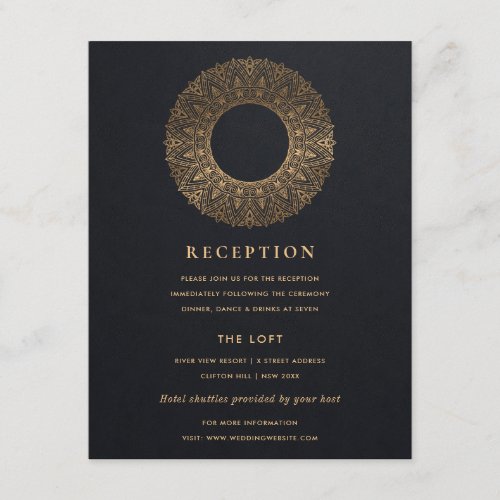 BLACK GOLD CLASSY ORNATE MANDALA WEDDING RECEPTION ENCLOSURE CARD
