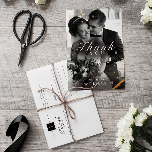 Black Gold Classy Wedding Photo Thank You Postcard