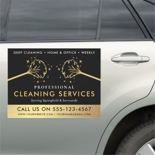 Black & Gold Cleaning Services Housemaid Logo Chic Car Magnet