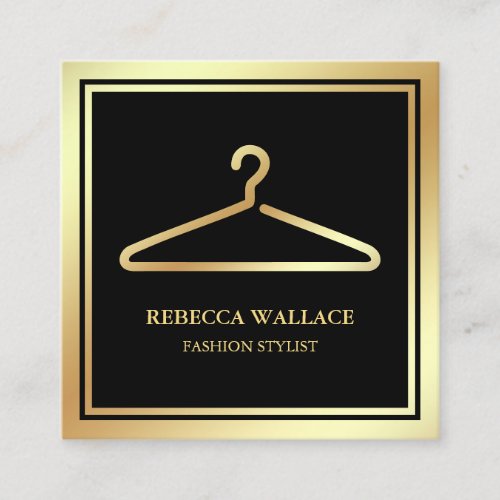 Black Gold Clothes Hanger Fashion Stylist Square Business Card