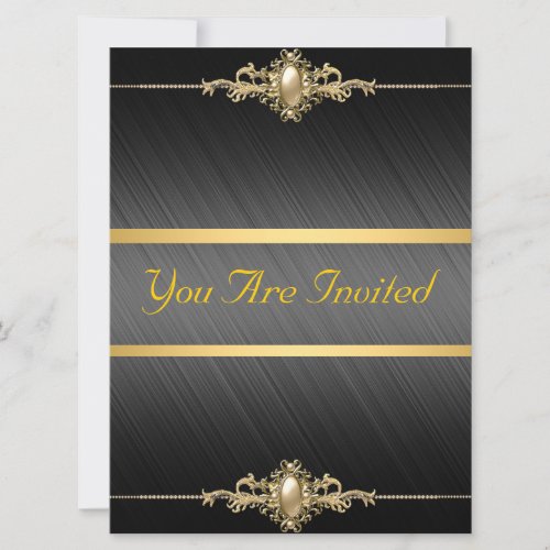 Black Gold Color Birthday Party Invitation