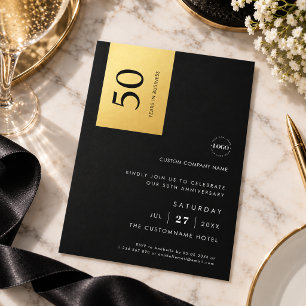 Black Gold Color Block Business Anniversary Party Invitation