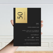 Black Gold Color Block Business Anniversary Party Invitation