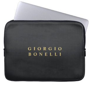Black & Gold Color Minimalist Personal Modern Name Laptop Sleeve