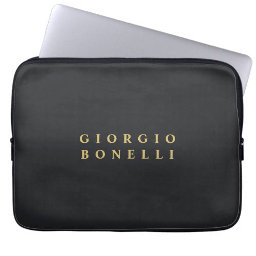 Black & Gold Color Minimalist Personal Modern Name Laptop Sleeve