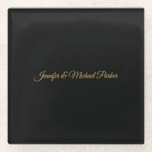 Black & Gold Color Modern Creative Script Family Glass Coaster