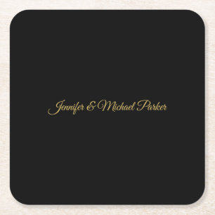 Black & Gold Color Modern Creative Script Family Square Paper Coaster