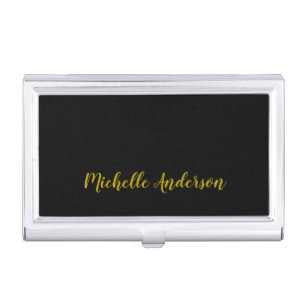 Black & Gold Color Modern Minimalist Name Business Card Case