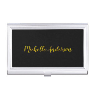 Black & Gold Color Modern Minimalist Name Business Card Case