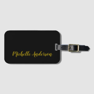 Black & Gold Color Modern Minimalist Name Luggage Tag