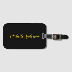 Black & Gold Color Modern Minimalist Name Luggage Tag