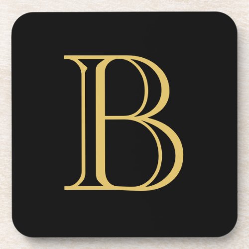 Black Gold Color Monogram Professional Calligraphy Beverage Coaster