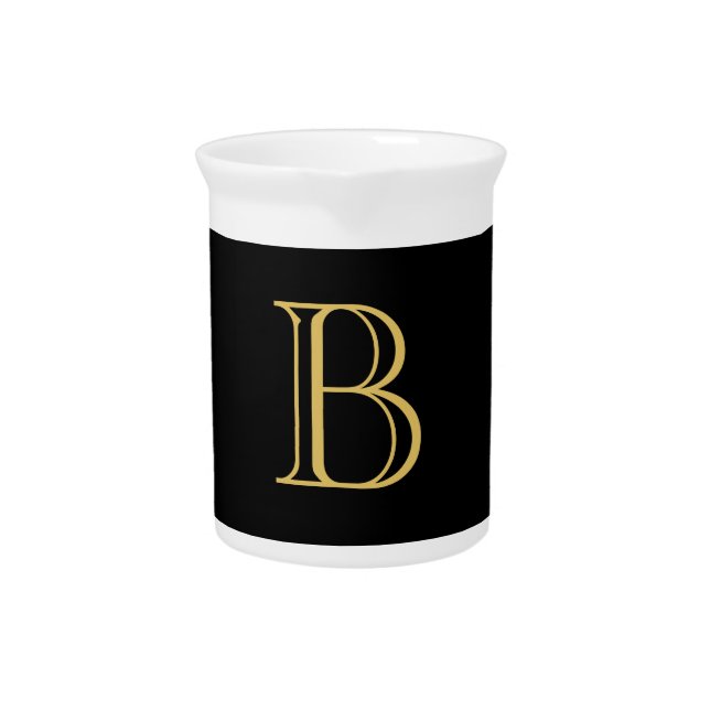 Black Gold Color Monogram Professional Calligraphy Beverage Pitcher (Front)