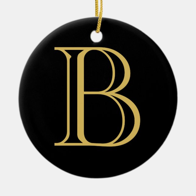Black Gold Color Monogram Professional Calligraphy Ceramic Ornament (Front)