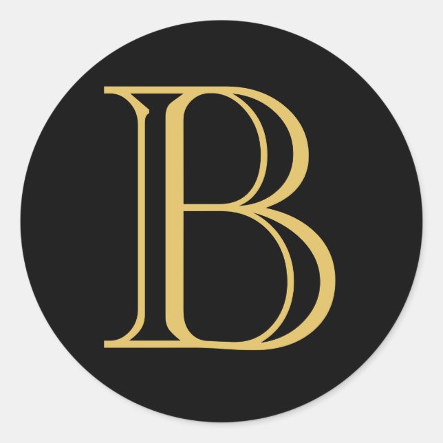 Black Gold Color Monogram Professional Calligraphy Classic Round Sticker (Front)