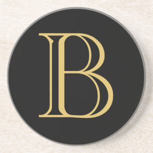 Black Gold Color Monogram Professional Calligraphy Coaster