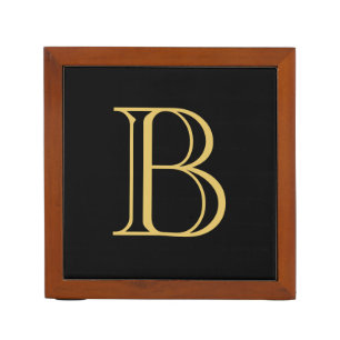 Black Gold Color Monogram Professional Calligraphy Desk Organizer
