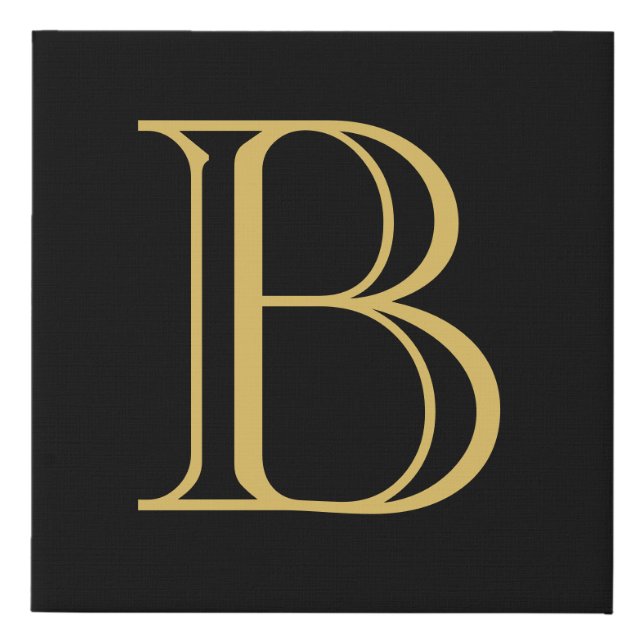 Black Gold Color Monogram Professional Calligraphy Faux Canvas Print (Front)