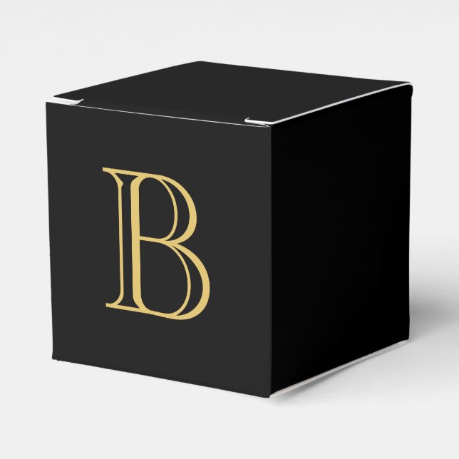 Black Gold Color Monogram Professional Calligraphy Favor Boxes (Front Side)