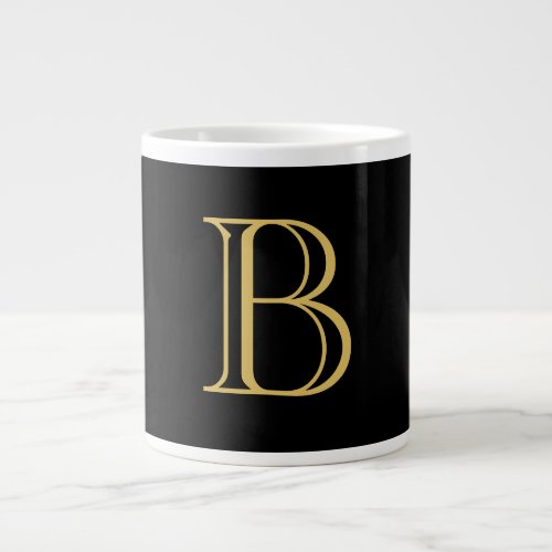 Black Gold Color Monogram Professional Calligraphy Giant Coffee Mug