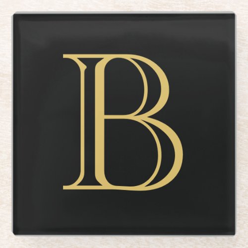 Black Gold Color Monogram Professional Calligraphy Glass Coaster