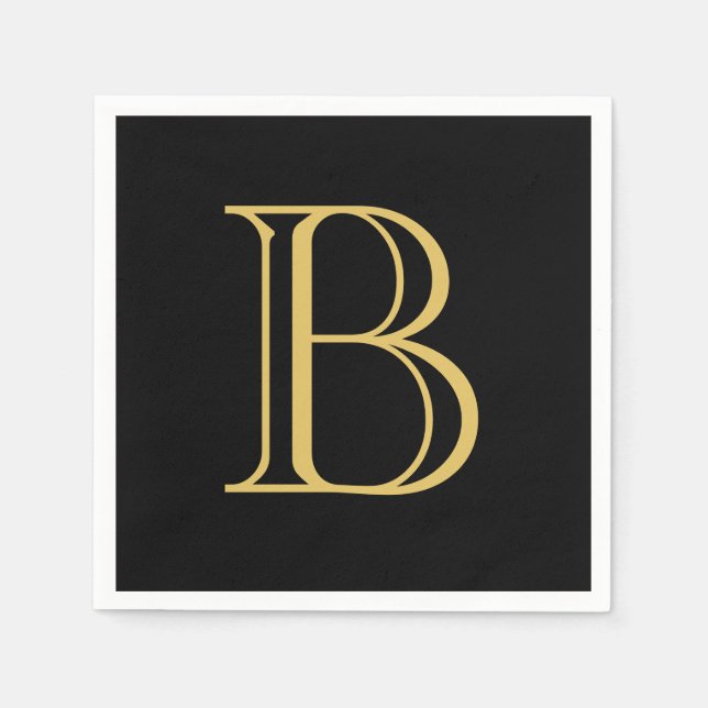 Black Gold Color Monogram Professional Calligraphy Napkins (Front)