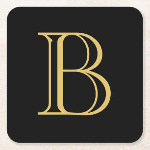 Black Gold Color Monogram Professional Calligraphy Square Paper Coaster