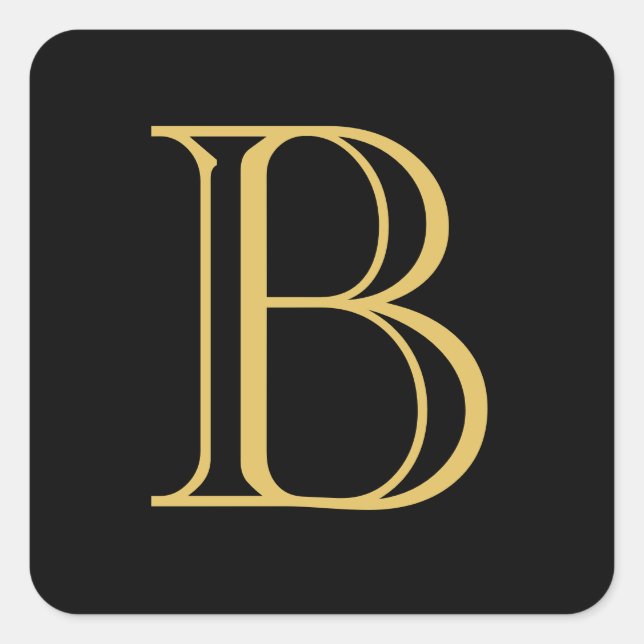 Black Gold Color Monogram Professional Calligraphy Square Sticker (Front)