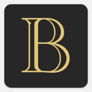 Black Gold Color Monogram Professional Calligraphy Square Sticker