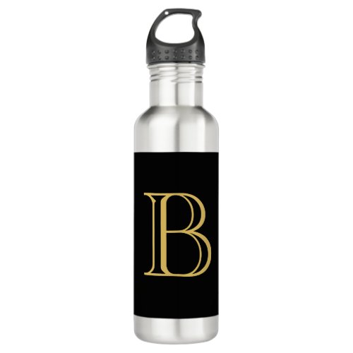 Black Gold Color Monogram Professional Calligraphy Stainless Steel Water Bottle
