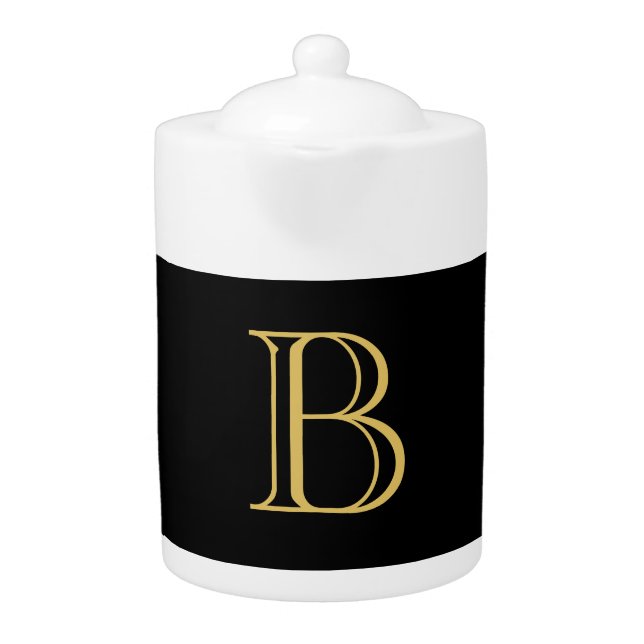 Black Gold Color Monogram Professional Calligraphy Teapot (Front)