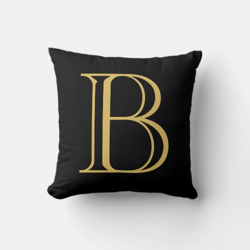 Black Gold Color Monogram Professional Calligraphy Throw Pillow