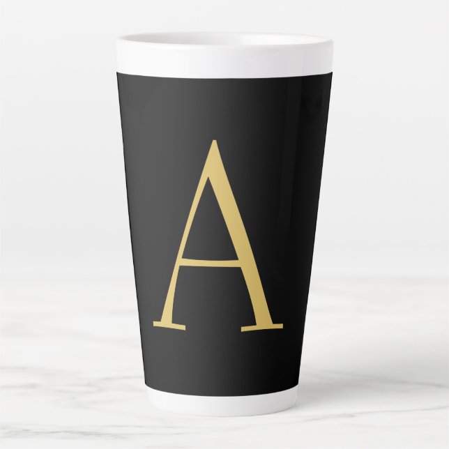 Black Gold Color Monogram Professional Latte Mug (Front)