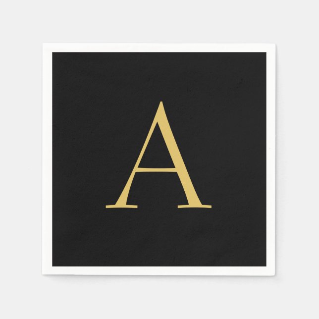 Black Gold Color Monogram Professional Napkins (Front)